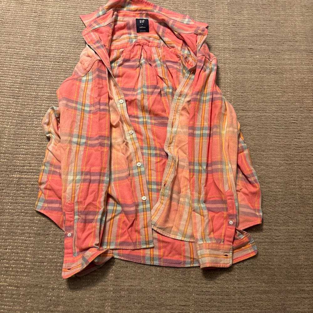 GAP Women's Plaid Button Down Shirt - Orange and Blue
